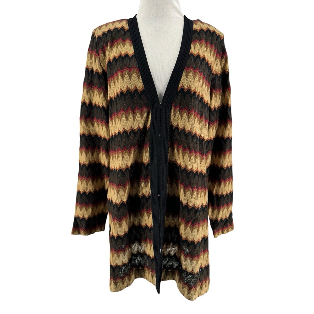 Exclusively Misook Women's Chevron Longer Length Long Sleeve Cardigan Size XL